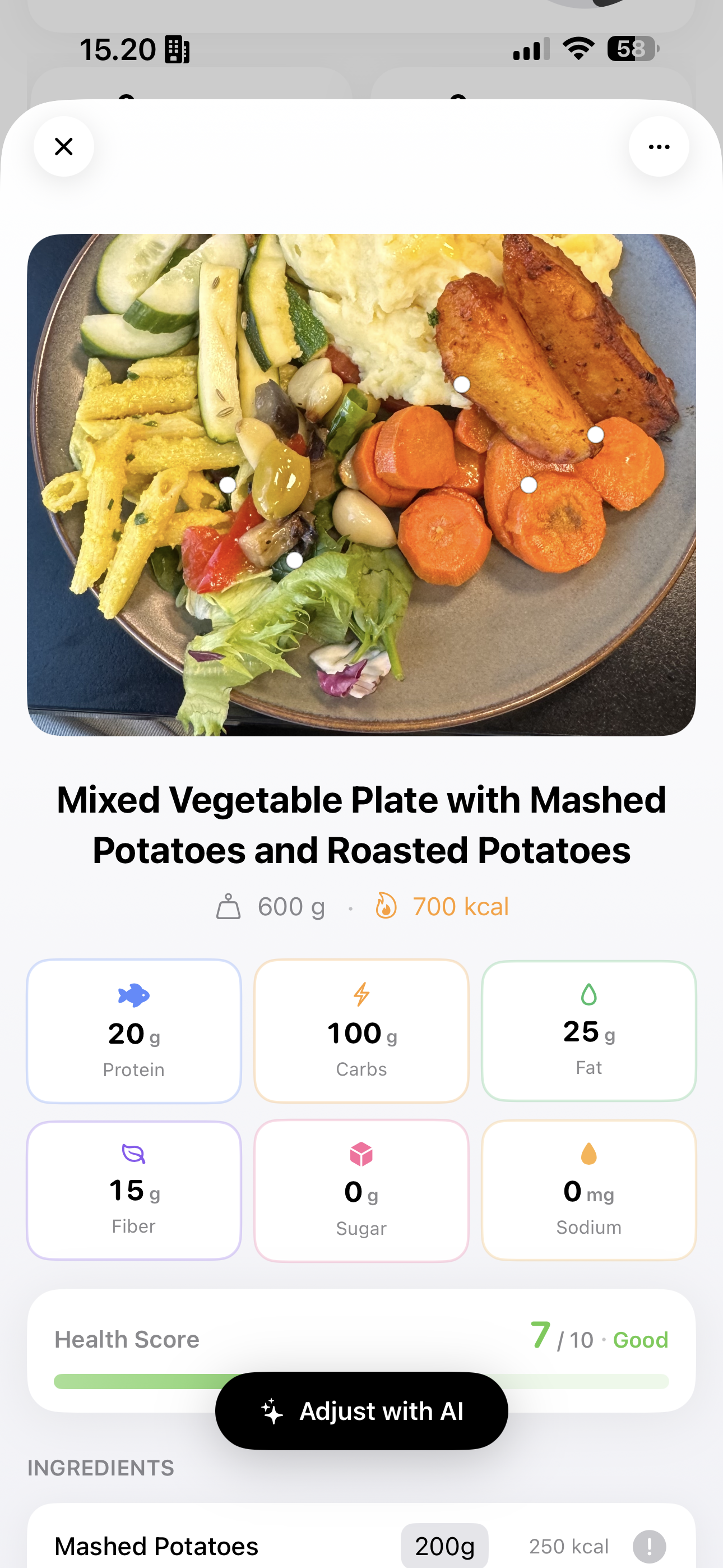 AI food analysis result
